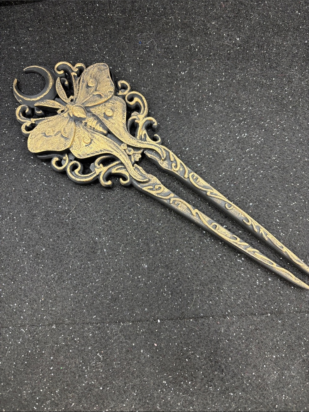 Gothic Butterfly Hair Fork | Crescent Moon Hair Stick - Picture 3 of 4